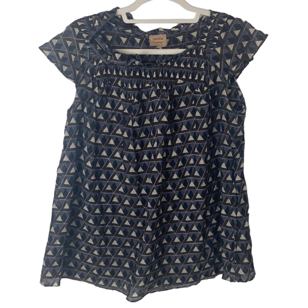 Twinkle by Wenlan by Anthropologie flutter blouse silk geometric print ruffle 4
